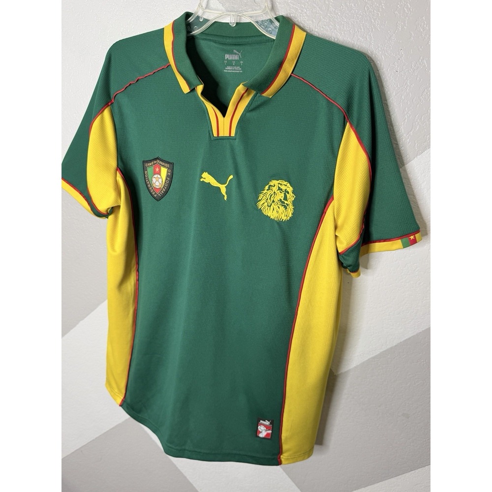 Puma Cameroon 1998-99 Era Retro World Cup Home Soccer Jersey Men L Green Yellow - Picture 3 of 10